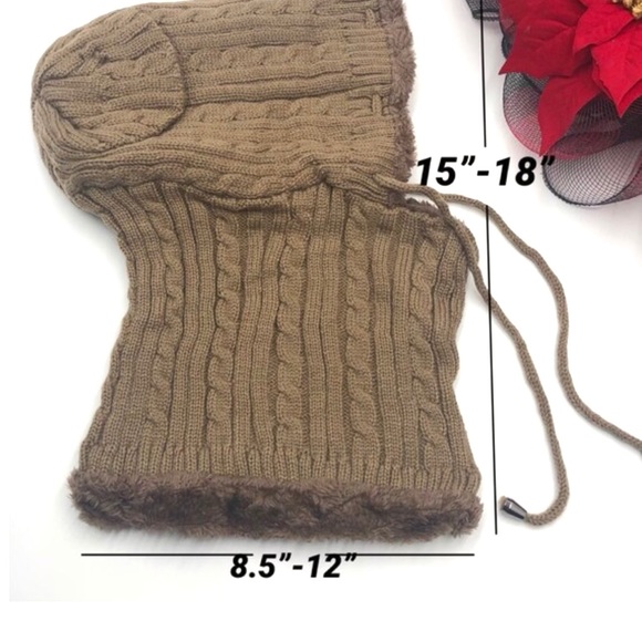 New Winter Unisex Knit Hoodies Scarf With Fur Hats, light brown - Picture 3 of 10